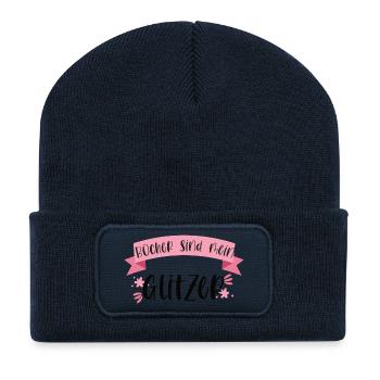 Bücher Lesen Buch Leseratte Bücherwurm Geschenk - Recycelte Patch Beanie - French Navy - Vorne