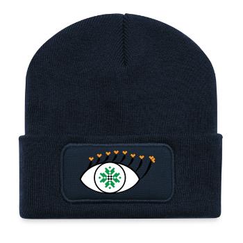 Eye - Traditional Romanian folk art pattern - Recycled Patch Beanie - french navy - Front
