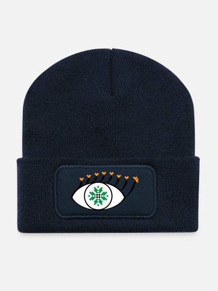 Eye - Traditional Romanian folk art pattern - Recycled Patch Beanie - french navy