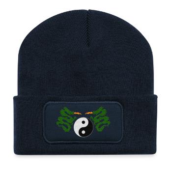 beste asia shirts, Yin und yang motiv asiadrachen - Recycelte Patch Beanie - French Navy - Vorne