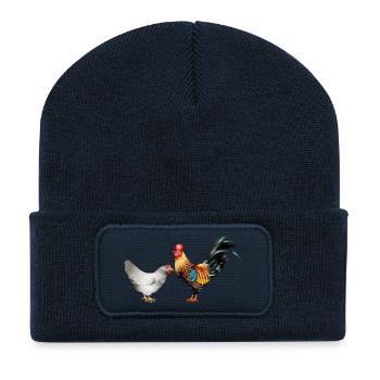 stately colourful rooster with a hen - Recycled Patch Beanie - french navy - Front