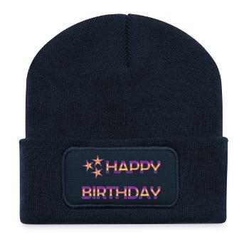 JOYEUX ANNIVERSAIRE. HAPPY BIRTHDAY. ANNIVERSAIRE. - Beanie recyclé à patch - bleu marine - Devant