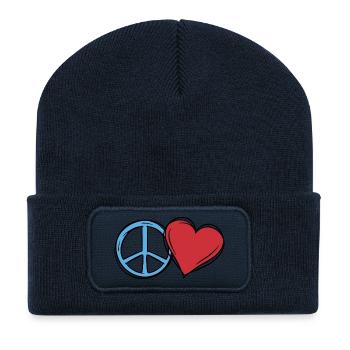 Coeur paix paix amour idée cadeau - Beanie recyclé à patch - bleu marine - Devant