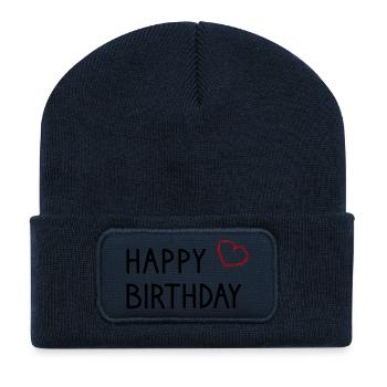 ANNIVERSAIRE. HAPPY BIRTHDAY. JOYEUX ANNIVERSAIRE. - Beanie recyclé à patch - bleu marine - Devant