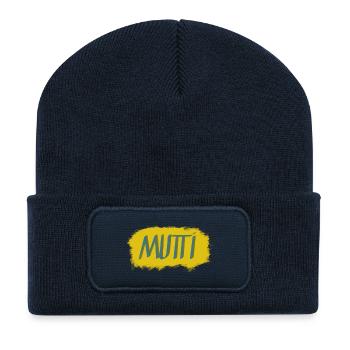 Mutti Schriftzug mit Farbexplosion - Recycelte Patch Beanie - French Navy - Vorne