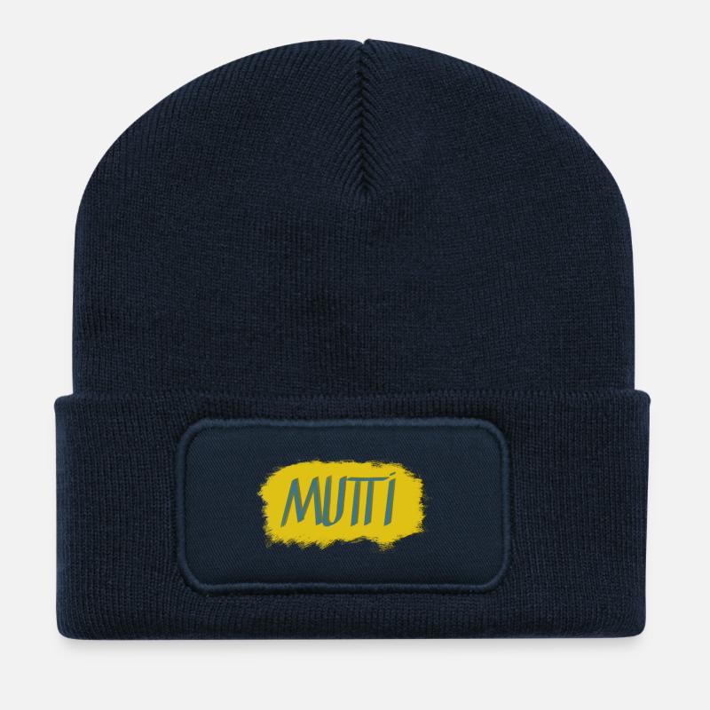 Mutti Schriftzug mit Farbexplosion - Recycelte Patch Beanie - French Navy