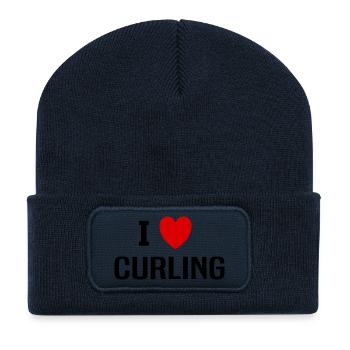 I love Curling - Beanie recyclé à patch - bleu marine - Devant