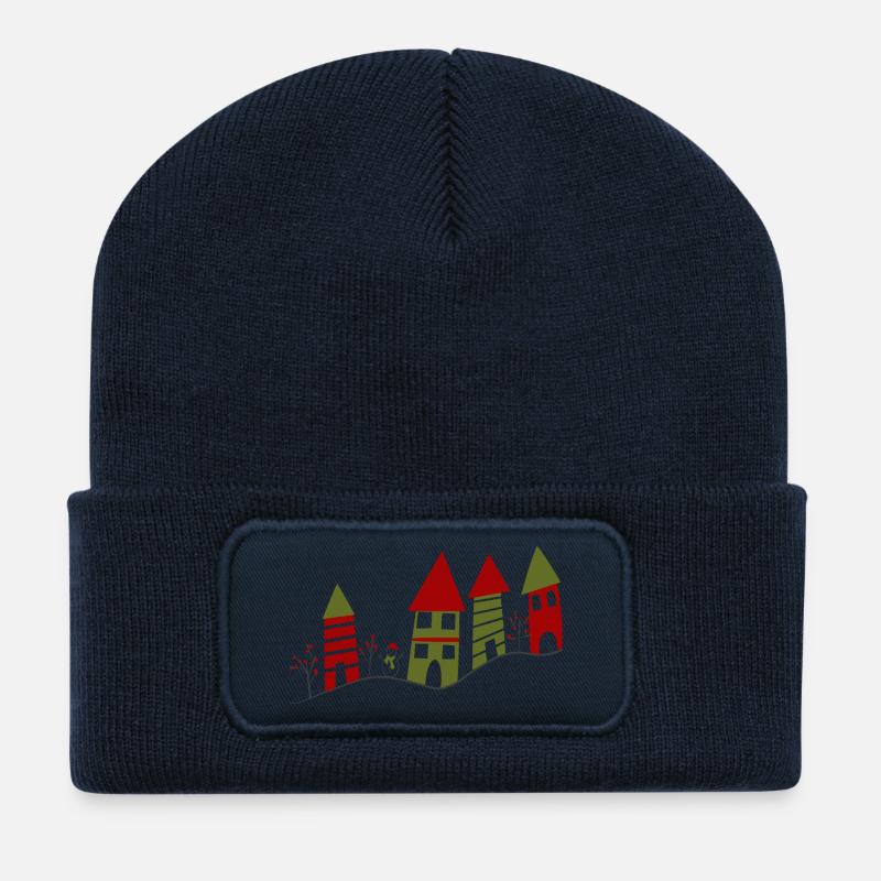 joli Village enneigé en hiver - Beanie recyclé à patch - bleu marine