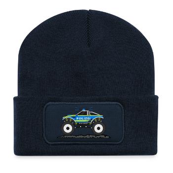 Monster Truck Police Bleu Jaune - Beanie recyclé à patch - bleu marine - Devant