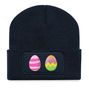 Bunte Eier in guter Pose - Recycelte Patch Beanie - French Navy - Vorne