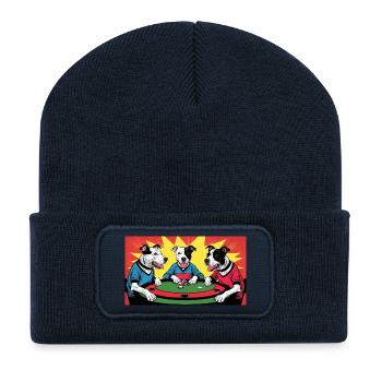 Funny Dogs "Poker" - Recycled Patch Beanie - french navy - Front