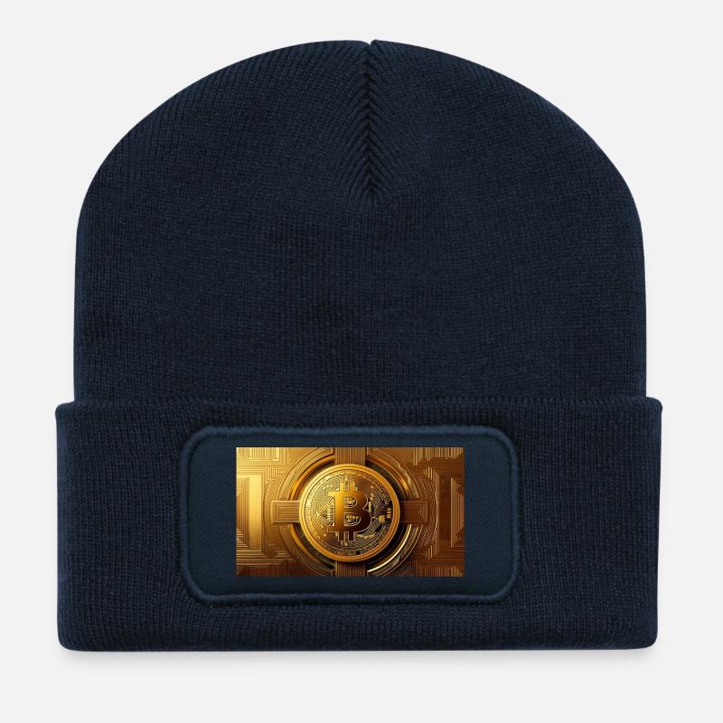 Bitcoin Gold Münze Muster - Recycelte Patch Beanie - French Navy