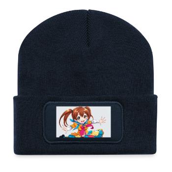 Ein niedliches manga maedchen - Recycelte Patch Beanie - French Navy - Vorne
