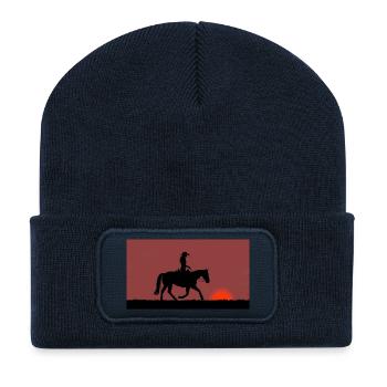 Western Reiter Sonnenuntergang - Recycelte Patch Beanie - French Navy - Vorne