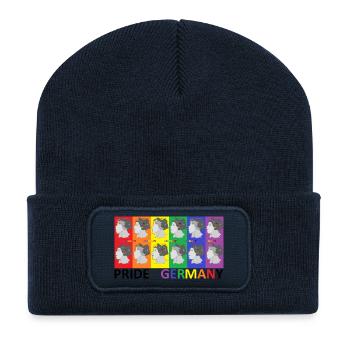 Farbenfrohe Pride Deutschland Illustration - Recycelte Patch Beanie - French Navy - Vorne