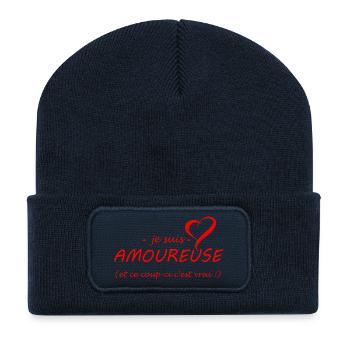 je suis amoureuse - Beanie recyclé à patch - bleu marine - Devant