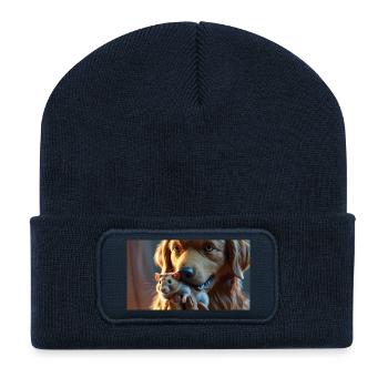 Relaxed dog with hamster friendship - Recycled Patch Beanie - french navy - Front