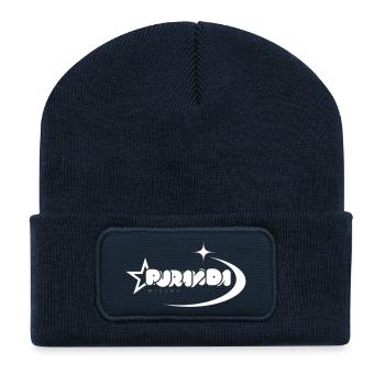 Space Style mit Stern und Komet - Recycelte Patch Beanie - French Navy - Vorne
