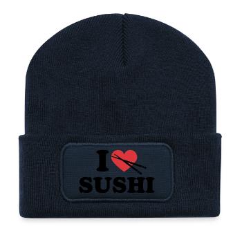 I Love Sushi Food Lover Quote - Recycled Patch Beanie - french navy - Front