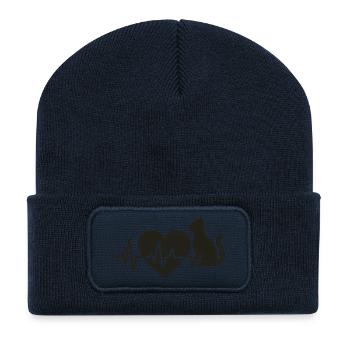 Herzschlag und Katzenmotivation - Recycelte Patch Beanie - French Navy - Vorne