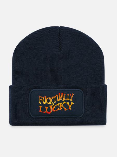 Bold Text Art with Angular Font Style - Recycled Patch Beanie - french navy