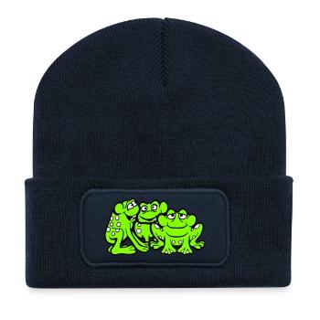 3 Frösche Team Kröte Freunde Cool Crew Lustig süß - Recycelte Patch Beanie - French Navy - Vorne