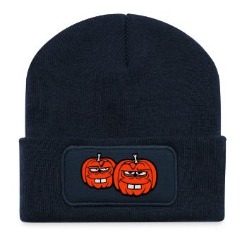 Zwei freche Kürbisse albern lustig Halloween Team - Recycelte Patch Beanie - French Navy - Vorne