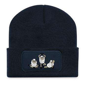 Schaf Drei Müde Erschöpft Yoga Meditation 3 Posen - Recycelte Patch Beanie - French Navy - Vorne
