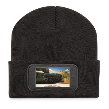 Affiche du train à vapeur du château de Corfe - Beanie recyclé à patch - charbon - Devant