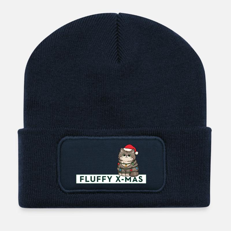 Fluffy X-Mas – Süße Katze Weihnachten Spruch - Recycelte Patch Beanie - French Navy