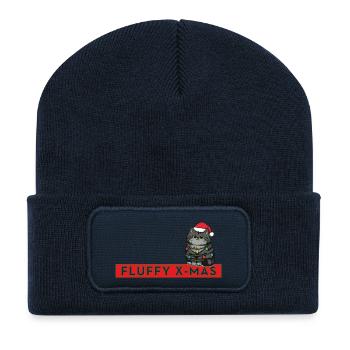Noël duveteux – Noël chat mignon - Beanie recyclé à patch - bleu marine - Devant