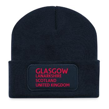 Glasgow – Scotland Textdesign - Beanie recyclé à patch - bleu marine - Devant