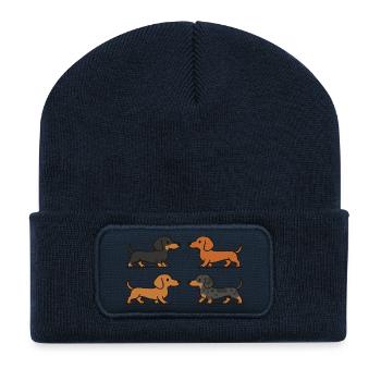 Niedliche Dackelhunde in Farbvarianten - Recycelte Patch Beanie - French Navy - Vorne