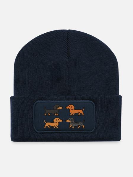 Mignons teckels en variations de couleur - Beanie recyclé à patch - bleu marine