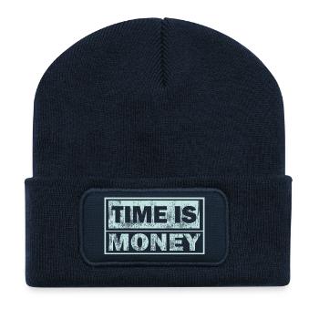 Le temps, c’est de l’argent – texte bloc en difficulté - Beanie recyclé à patch - bleu marine - Devant