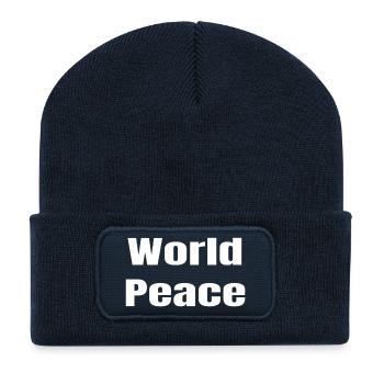 Paix Mondiale en Typographie Grasse - Beanie recyclé à patch - bleu marine - Devant