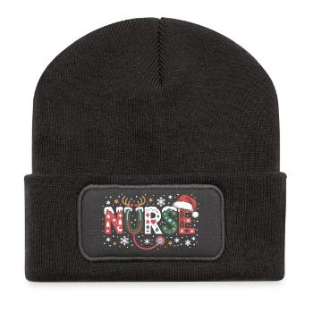 Logo du stéthoscope de l’infirmière Christmas - Beanie recyclé à patch - charbon - Devant