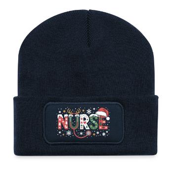 Logo du stéthoscope de l’infirmière Christmas - Beanie recyclé à patch - bleu marine - Devant
