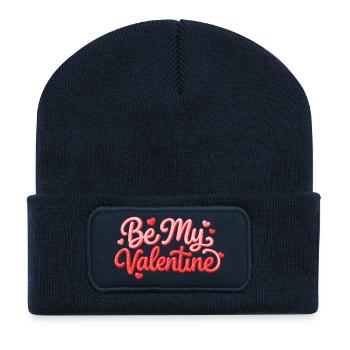 Be my Valentine Schriftzug Herz Motiv  - Recycelte Patch Beanie - French Navy - Vorne