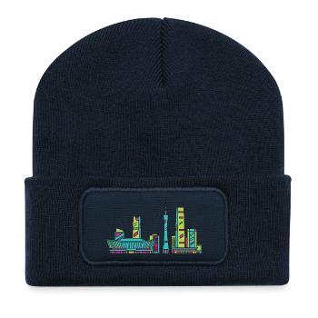 Chengdu City Skyline Sichuan Modern Line Art - Recycled Patch Beanie - french navy - Front