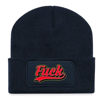 Fettgedrucktes F-Wort Retro-Skript-T-Shirt - Recycelte Patch Beanie - French Navy - Vorne