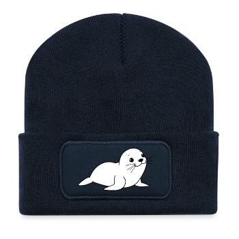 Robbe Seehund Robben Seehunde Norddeutschland - Recycelte Patch Beanie - French Navy - Vorne