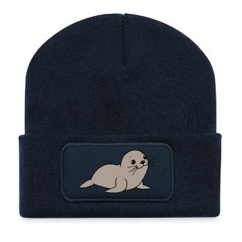 Seehund Robben T-shirt Geschenk Norddeutschland - Recycelte Patch Beanie - French Navy - Vorne