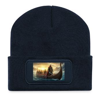 Beowulf kommt mit nordischen Kriegern in Dänemark an - Recycelte Patch Beanie - French Navy - Vorne