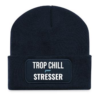 Trop Chill Pour Stresser — Zen Assumé - Beanie recyclé à patch - bleu marine - Devant