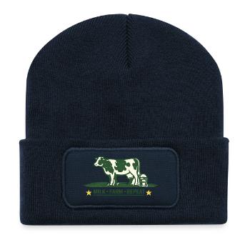 For farmers. Cow with Milk Farm Repeat - Recycled Patch Beanie - french navy - Front
