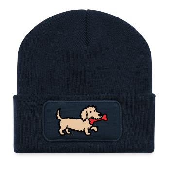 Terrier Doodle Bone Comic - Recycled Patch Beanie - french navy - Front