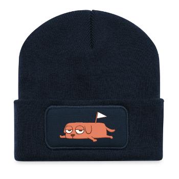 Funny Lazy Dog - Done - Moodmals - Recycled Patch Beanie - french navy - Front