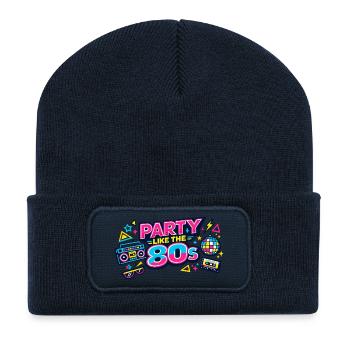 80er Party Neon Retro - Recycelte Patch Beanie - French Navy - Vorne