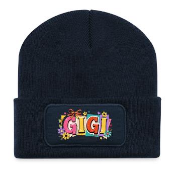 Gigi Granny Flowers Gift Retro Grandma - Recycled Patch Beanie - french navy - Front